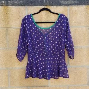$5 DEAL$ Sheer Peplum Top w/ Cats